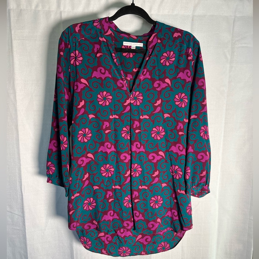 Amanda Uprichard Floral 100%‎ silk blouse- xs